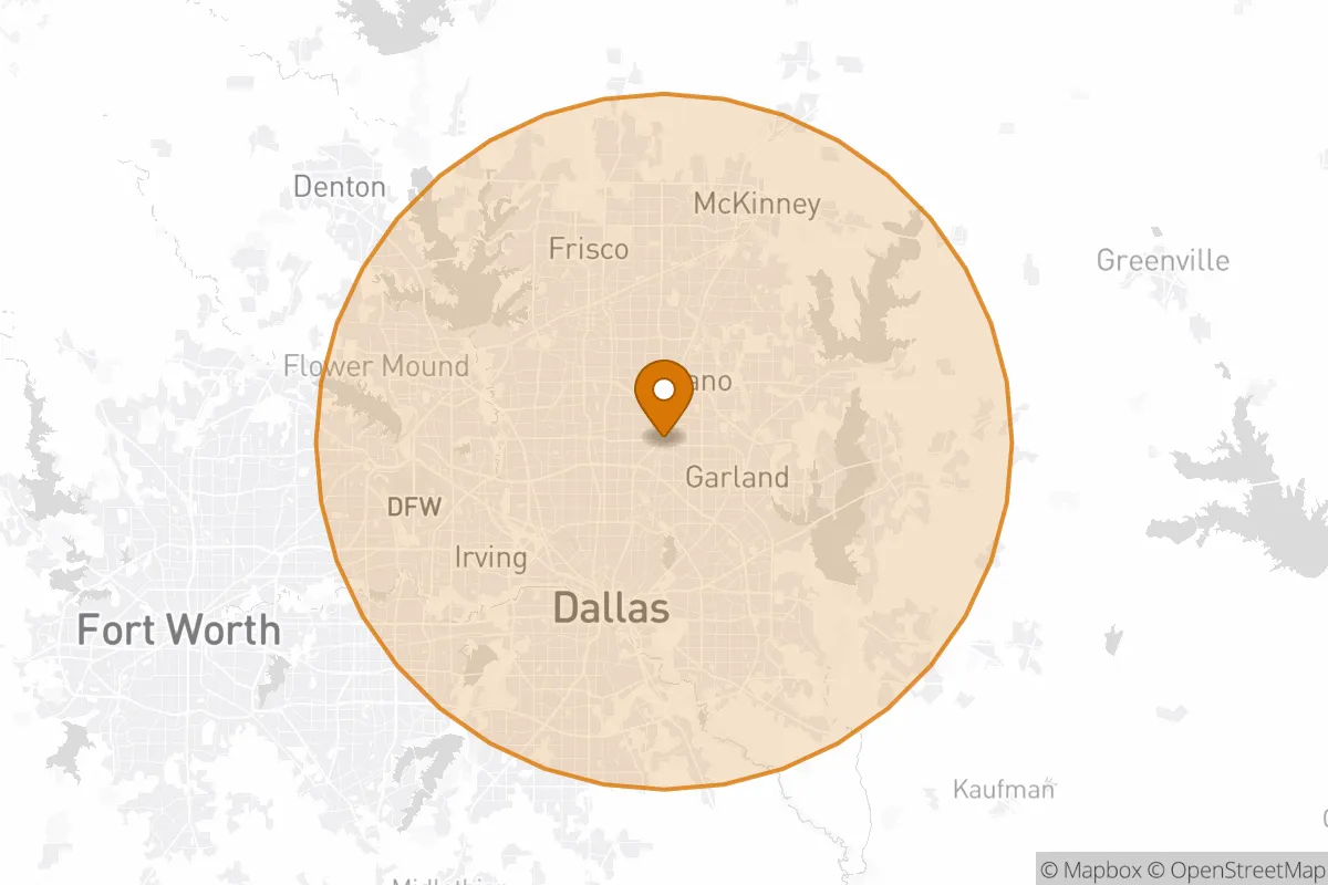service area service area map in Richardson, TX